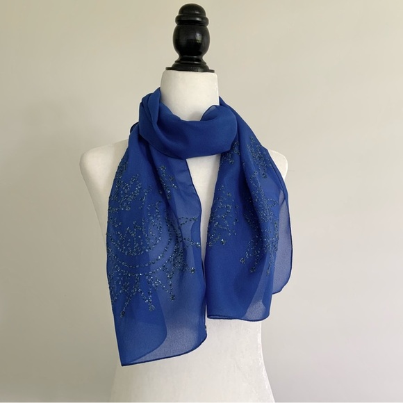 🛍️🛍️ Blue sheer sparkle scarf NOS - Picture 4 of 8